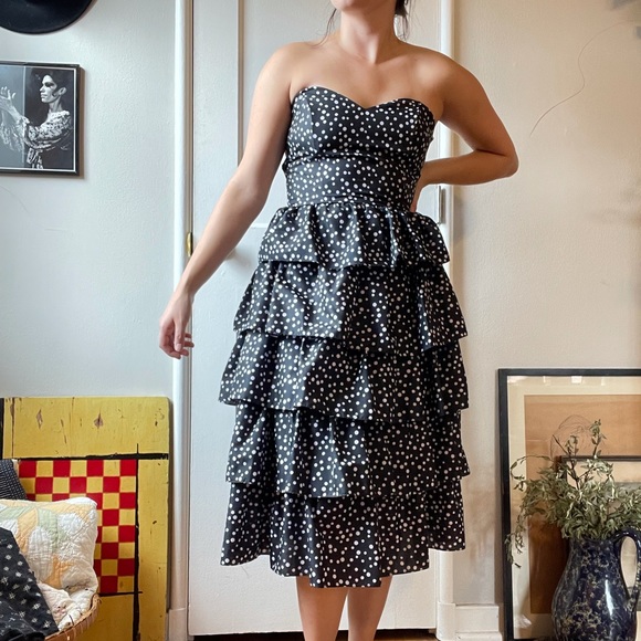 Vintage Dresses & Skirts - 80s Polkadot tiered Dress